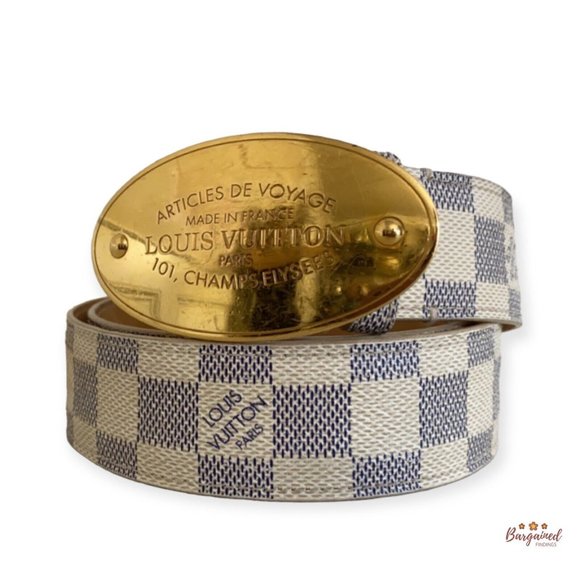 Authentic Louis Vuitton Damier Azur Canvas Leather Voyage Belt Size 80/32 M9837 - Picture 1 of 13